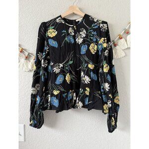 By TiMo Floral Viscose Bubble Peplum Top Coquette Whimsical Peasant Careerwear M